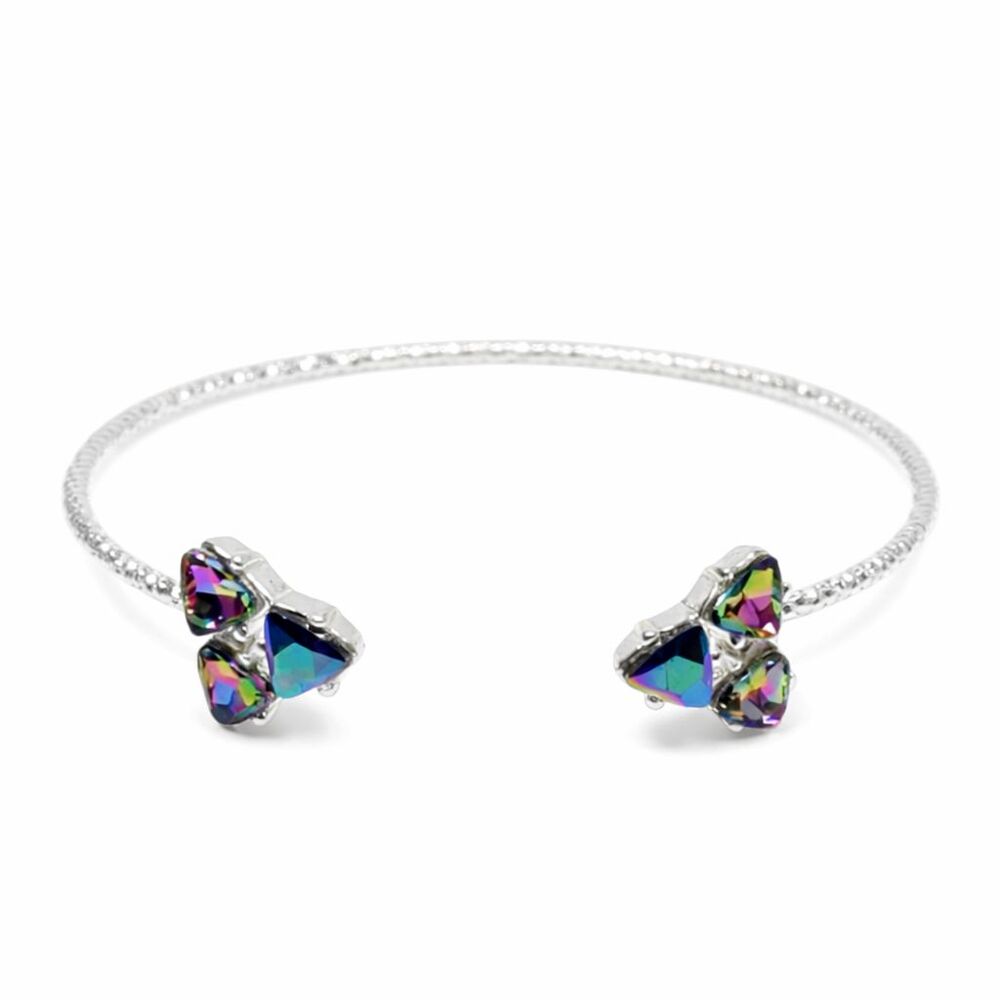 Bomb Party Silver Tone Triangular Glass Iridescent Rhinestone Cuff Bracelet 7.5"